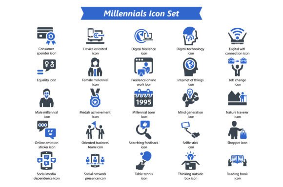 Millennials Icon Set: Graphics and Icons for Modern Branding